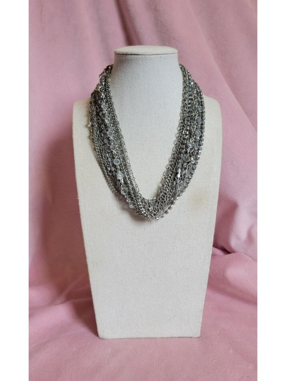 White House Black Market Silver Tone Layered Chain Choker Costume Necklace N1B
